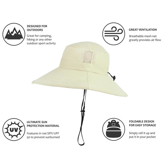 Women's Large Sun Hat UV 50+ UPF Protection Wide Brim for Fishing Gardening Tan - Picture 3 of 6